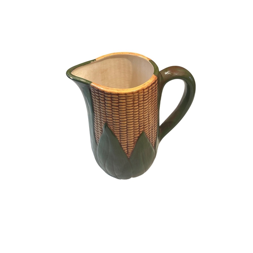 Vintage 1983 Hand Painted Ceramic Corn on theCob Pitcher Harvest Farmhouse Decor